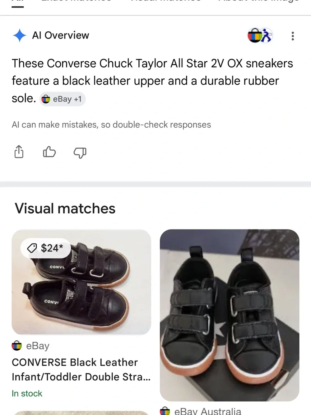 Converse 2V OX Chuck Taylor Kids Black Leather Sneakers /Velcro Size Boy 1